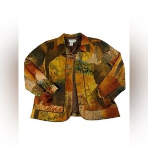 Coldwater Creek Tapestry Jacket PL Fits M L Artisan Patchwork Boho Artsy Vintage
